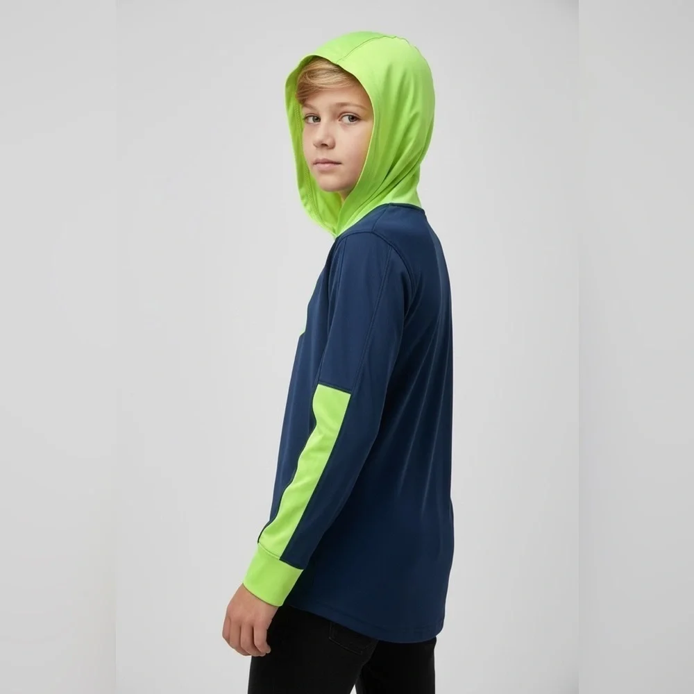 Under Armour play Dark Blue and Neon Yellow Green Hoodie Boys 6 long sleeve logo